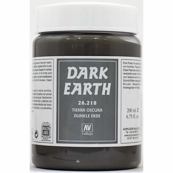 VAL26218 Dark Earth Effects 200ml (6.75 Fl. Oz) Jar Vallejo Paints (ONLINE ORDER ONLY)