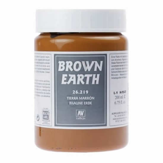 VAL26219 Brown Earth Effects 200ml (6.75 Fl. Oz) Jar Vallejo Paints (ONLINE ORDER ONLY)