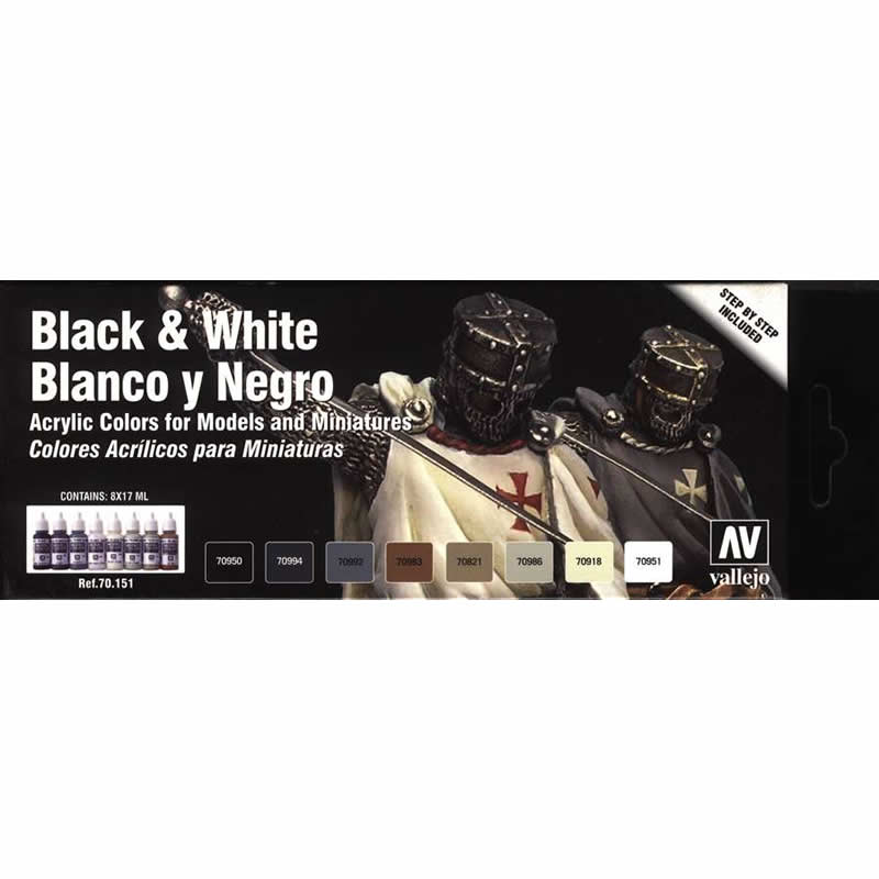 VAL70151 Black And White Acrylic Colors Paint Set Vallejo (ONLINE ORDER ONLY)