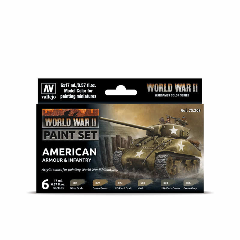 VAL70203 American WWII Armour And Infantry Acrylic Color Set Vallejo (ONLINE ORDER ONLY)