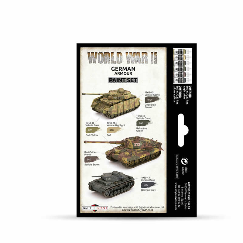 VAL70205 German WWII Armour Acrylic Color Set Vallejo (ONLINE ORDER ONLY)