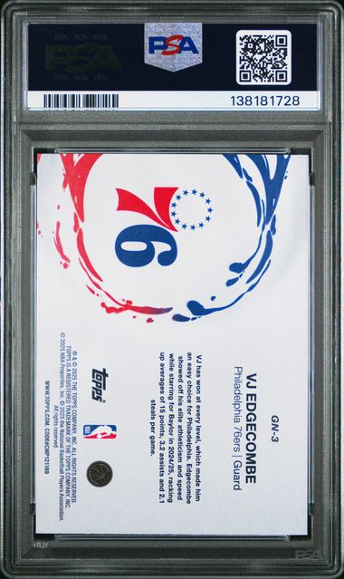 Graded 2025 Topps VJ Edgecombe #GN3 Generation Now Rookie RC Basketball Card PSA 10 Gem Mint (ONLINE ORDER ONLY)