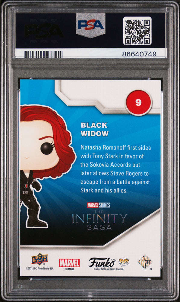 2023 UPPER DECK FUNKO POP MARVEL  BLACK WIDOW CONFETTI BOMB #9  PSA 10 (Online Order Only)