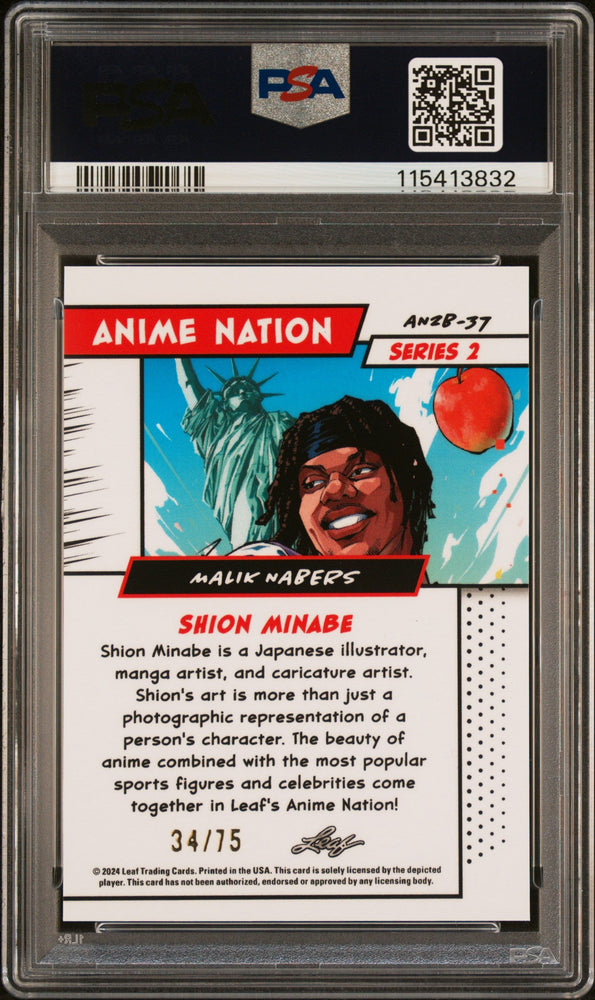 Graded 2024 Leaf Web Exclusives Malik Nabers #37 Anime Nation Series 2 Blue /75 Football Card PSA 8 Near Mint (ONLINE ORDER ONLY)