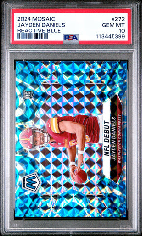 Graded 2024 Panini Mosaic Jayden Daniels #272 Reactive Blue Rookie RC Football Card PSA 10 Gem Mint (ONLINE ORDER ONLY)