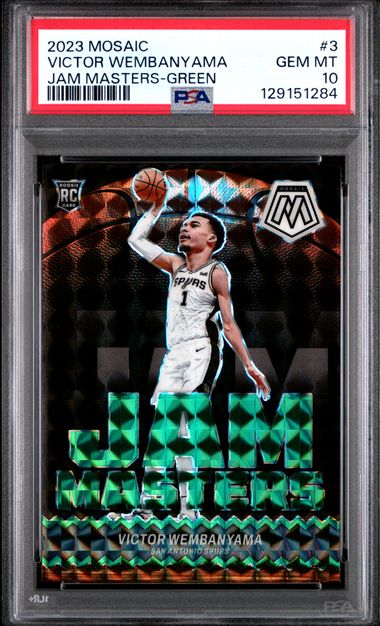 Graded 2023 Panini Mosaic Victor Wembanyama #3 Jam Masters Green Rookie RC Basketball Card PSA 10 Gem Mint (ONLINE ORDER ONLY)