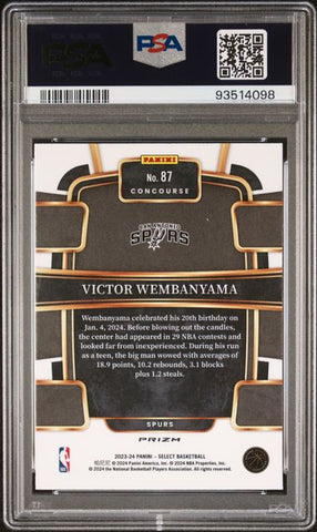 Graded 2023 Panini Select Victor Wembanyama #87 Red Cracked Ice Rookie RC Basketball Card PSA 10 Gem Mint (ONLINE ORDER ONLY)