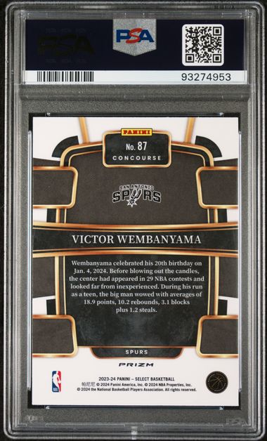 Graded 2023 Panini Select Victor Wembanyama #87 Silver Rookie RC Basketball Card PSA 10 Gem Mint (ONLINE ORDER ONLY)