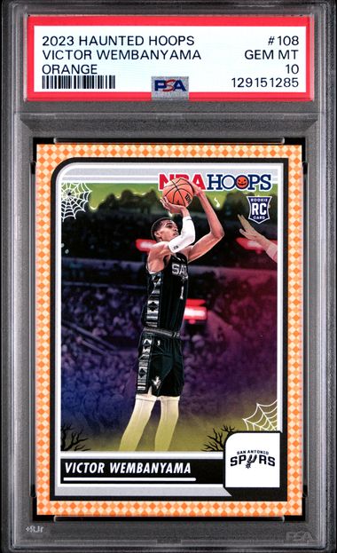 Graded 2023 Panini NBA Hoops Haunted Hoops Victor Wembanyama #108 Orange Rookie RC Basketball Card PSA 10 Gem Mint (ONLINE ORDER ONLY)