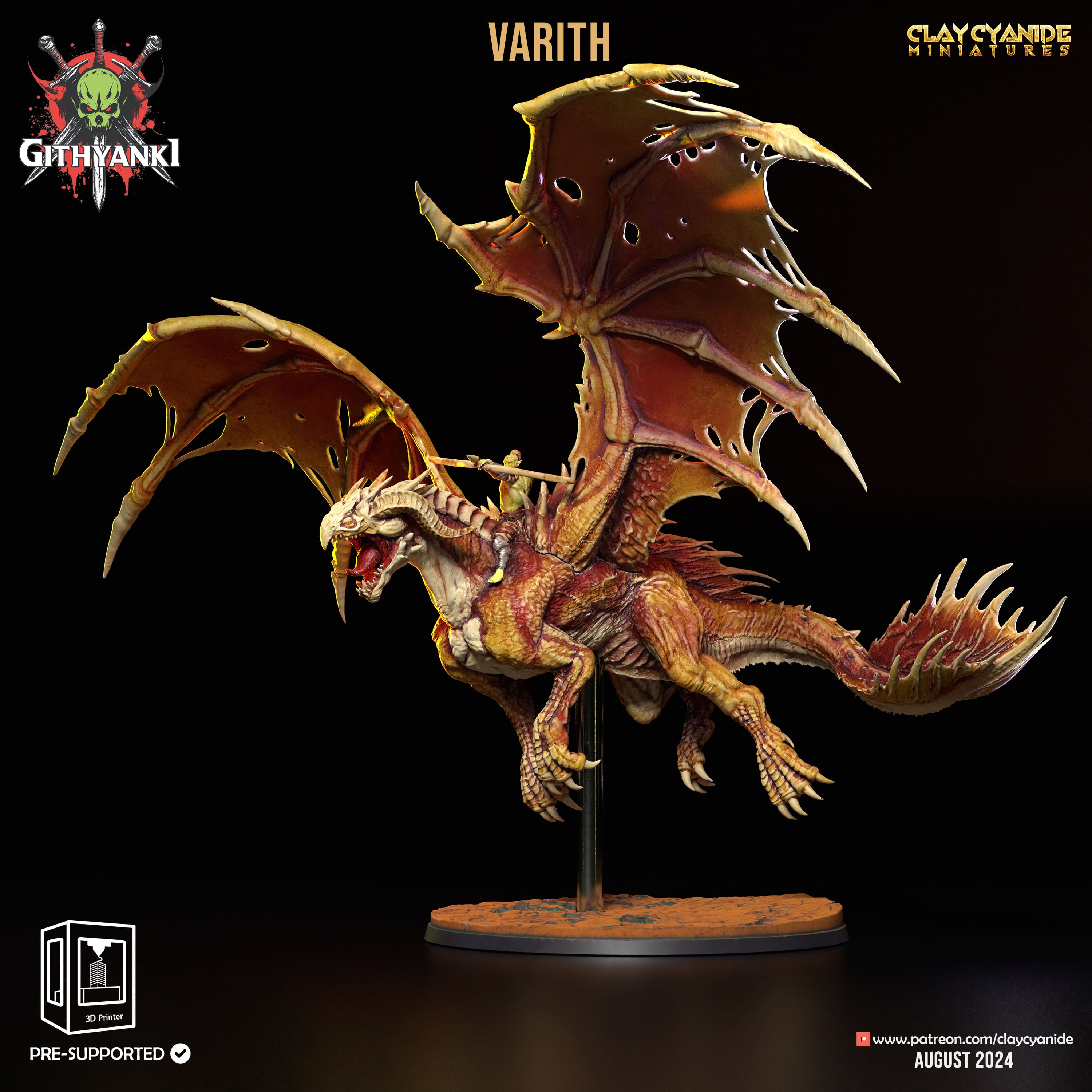 3D Printed Clay Cyanide Dragon Rider Varith Githyanki Faction 28 32 mm D&D (Online Only)