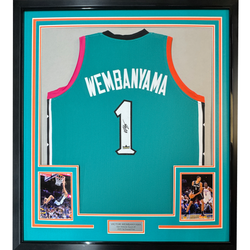 Framed Facsimile Autographed Victor Wembanyama San 35x39 Antonio Teal Retro Reprint Laser Auto Basketball Jersey (ONLINE ORDER ONLY)
