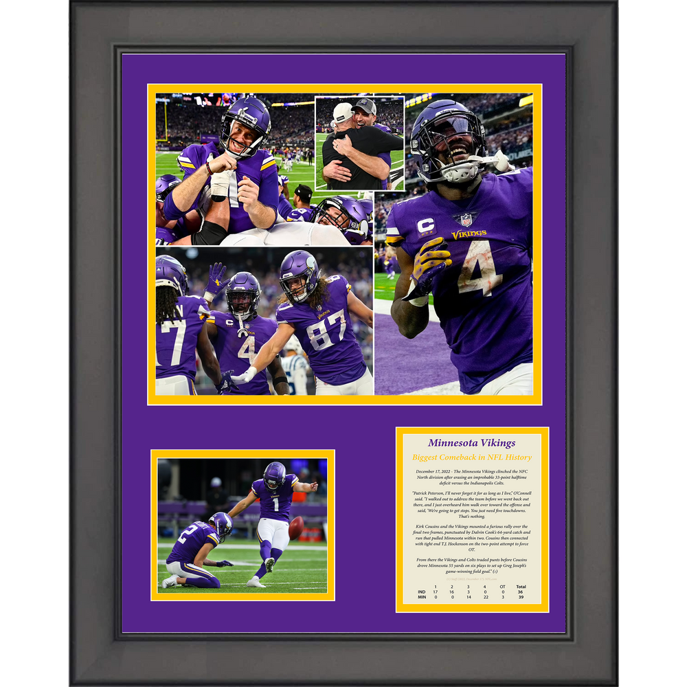 Framed Minnesota Vikings NFL Record 33 Point Comeback 11"x14" Football Three Photo Collage (ONLINE ORDER ONLY)