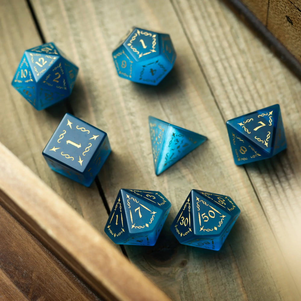 Vine Spike Gemstone Blue Cats Eye Stone DND Dice Set (ONLINE ORDER ONLY)