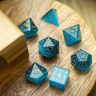 Vine Spike Gemstone Blue Cats Eye Stone DND Dice Set (ONLINE ORDER ONLY)