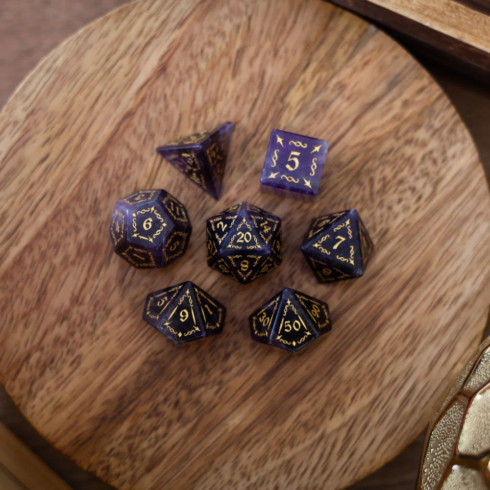 Vine Spike Gemstone Purple Amethyst DND Dice Set (ONLINE ORDER ONLY)