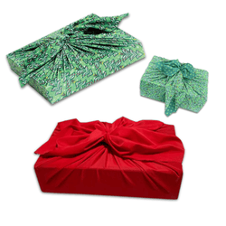Set of 3 (S, L, XL) Reusable Cloth Furoshiki Gift Wrap | Christmas Trees & Bright Red (ONLINE ORDER ONLY)