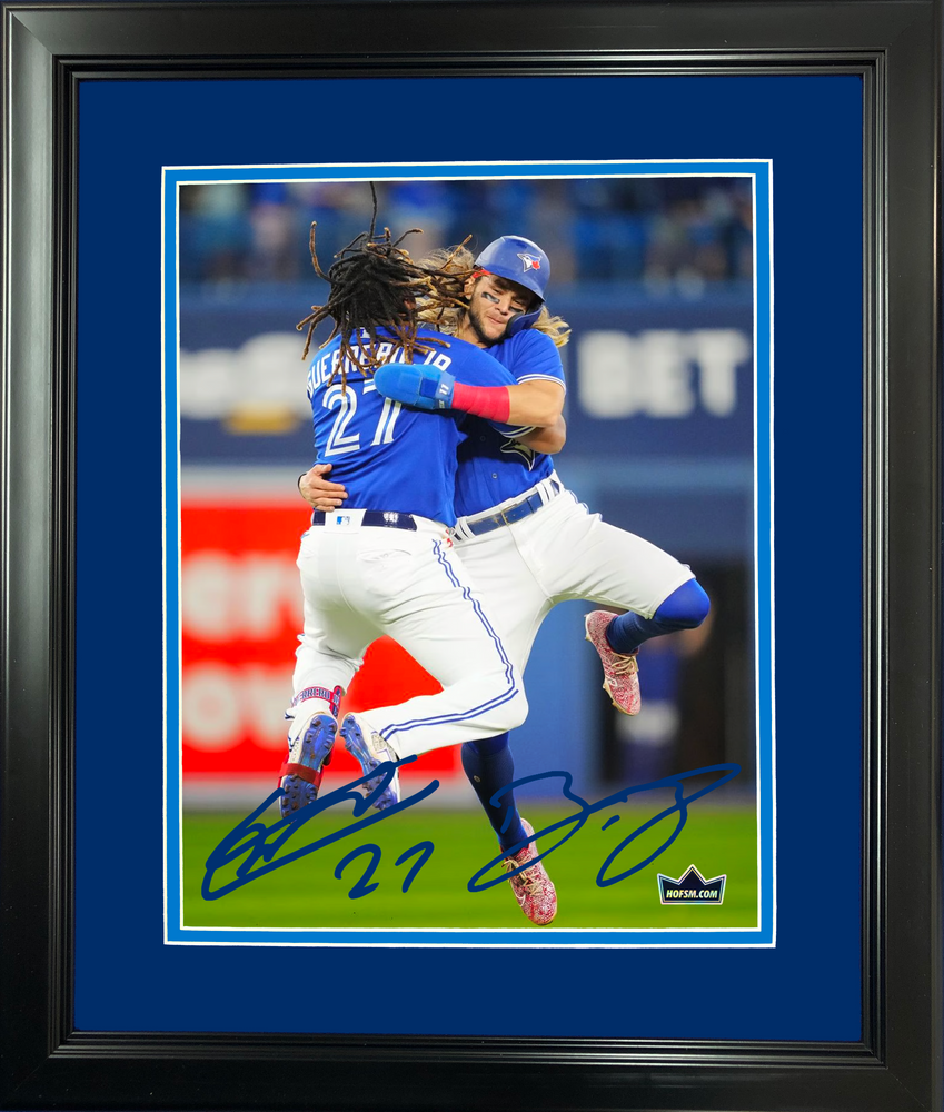 Framed Vladimir Guerrero Jr and Bo Bichette Toronto Blue Jays Dual Facsimile Laser Engraved Signature Auto 11"x14" Baseball Photo HOFSM Holo (ONLINE ORDER ONLY)