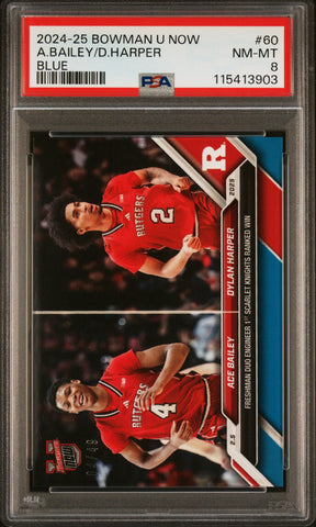 Graded 2024 Topps Bowman U Now Dylan Harper/Ace Bailey #60 Blue /49 Rookie RC Basketball Card PSA 8 Near Mint (ONLINE ORDER ONLY)