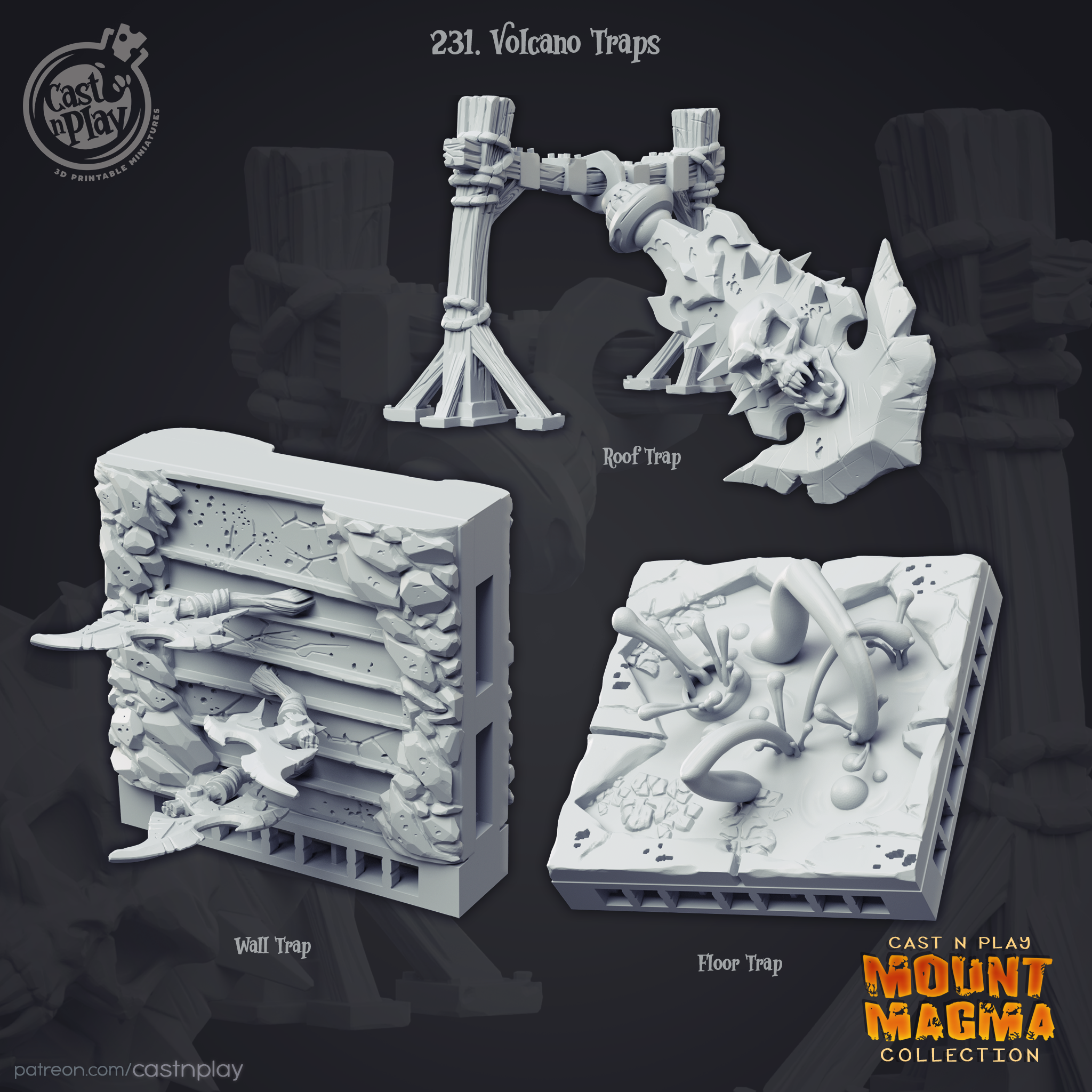 3D Printed Cast n Play Mount Magma Collection - Volcano Traps 28mm 32mm D&D (Online Only)