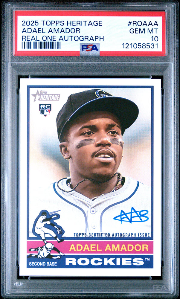 Graded 2025 Topps Heritage Adael Amador #ROAAA Real One Autograph Rookie RC Baseball Card PSA 10 Gem Mint (ONLINE ORDER ONLY)