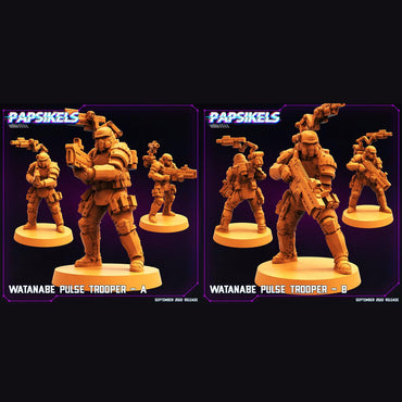 3D Printed Papsikels Cyberpunk Sci-Fi Watanabe Pulse Trooper Set - 28mm 32mm (Online Only)