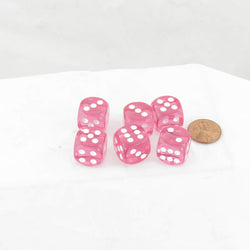 WCX23614E6 Pink Translucent Dice with White Pips D6 16mm (5/8in) Pack of 6 (ONLINE ORDER ONLY)