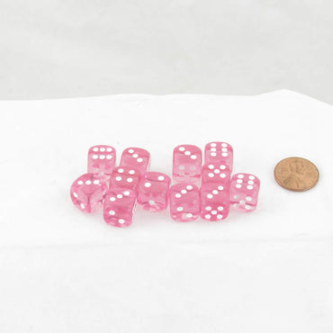 WCX23814E12 Pink Translucent Dice with White Pips D6 12mm (1/2in) Pack of 12 (ONLINE ORDER ONLY)