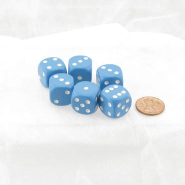 WCX25616E6 Blue Opaque Dice with White Pips D6 16mm (5/8in) Pack of 6 (ONLINE ORDER ONLY)
