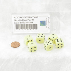 WCX25662E6 Yellow Pastel Dice with Black Pips D6 16mm (5/8in) Pack of 6 (ONLINE ORDER ONLY)