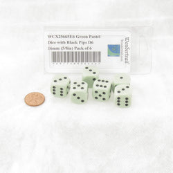 WCX25665E6 Green Pastel Dice with Black Pips D6 16mm (5/8in) Pack of 6 (ONLINE ORDER ONLY)