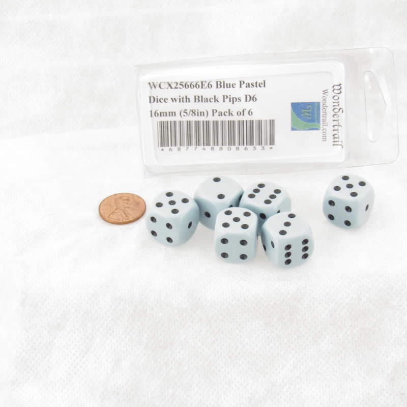 WCX25666E6 Blue Pastel Dice with Black Pips D6 16mm (5/8in) Pack of 6 (ONLINE ORDER ONLY)