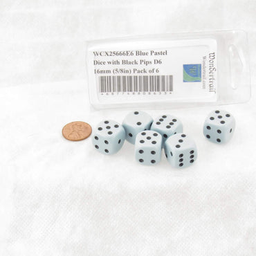 WCX25666E6 Blue Pastel Dice with Black Pips D6 16mm (5/8in) Pack of 6 (ONLINE ORDER ONLY)