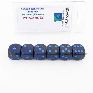 WCX25707E6 Cobalt Speckled Dice Blue Pips D6 16mm Pack of 6 (ONLINE ORDER ONLY)