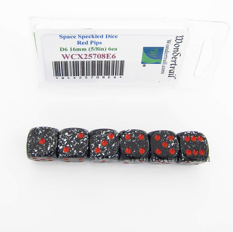 WCX25708E6 Space Speckled Dice Red Pips D6 16mm Pack of 6 (ONLINE ORDER ONLY)