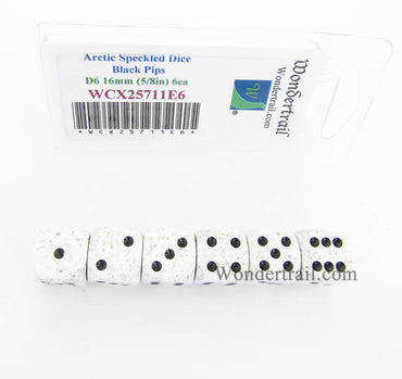 WCX25711E6 Arctic Speckled Dice Black Pips D6 16mm Pack of 6 (ONLINE ORDER ONLY)