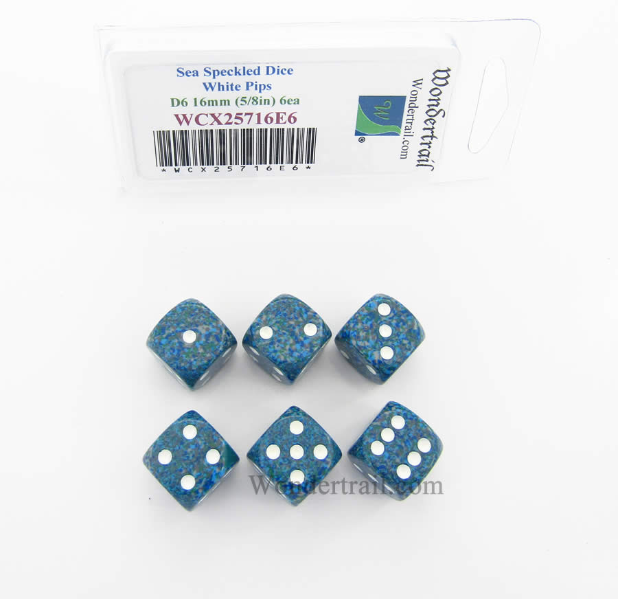 WCX25716E6 Sea Speckled Dice White Pips D6 16mm Pack of 6 (ONLINE ORDER ONLY)