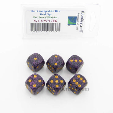 WCX25717E6 Hurricane Speckled Dice Gold Pips D6 16mm Pack of 6 (ONLINE ORDER ONLY)