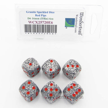 WCX25720E6 Granite Speckled Dice Red Pips D6 16mm Pack of 6 (ONLINE ORDER ONLY)