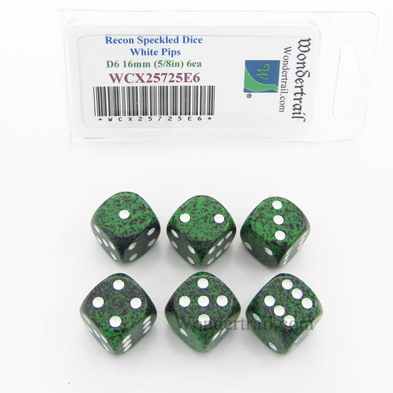WCX25725E6 Recon Speckled Dice White Pips D6 16mm Pack of 6 (ONLINE ORDER ONLY)