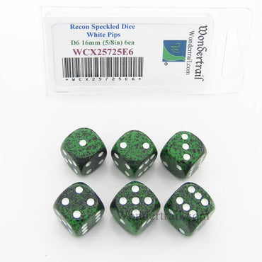 WCX25725E6 Recon Speckled Dice White Pips D6 16mm Pack of 6 (ONLINE ORDER ONLY)