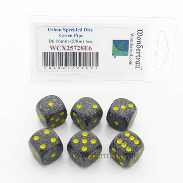 WCX25728E6 Urban Camo Speckled Dice Yellow Pips D6 16mm Pack of 6 (ONLINE ORDER ONLY)