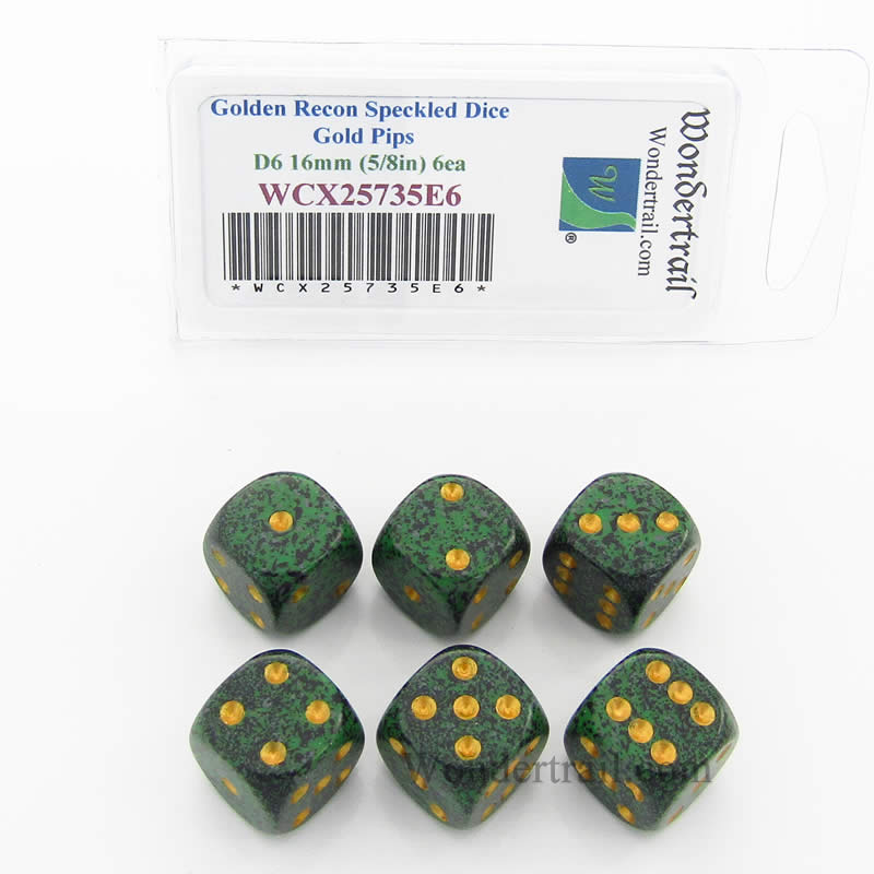 WCX25735E6 Golden Recon Speckled Dice Gold Pips D6 16mm Pack of 6 (ONLINE ORDER ONLY)