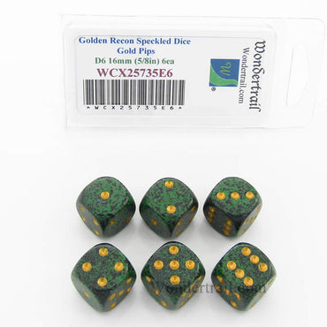 WCX25735E6 Golden Recon Speckled Dice Gold Pips D6 16mm Pack of 6 (ONLINE ORDER ONLY)