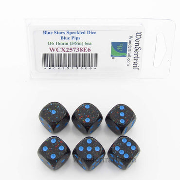 WCX25738E6 Blue Stars Speckled Dice Blue Pips D6 16mm Pack of 6 (ONLINE ORDER ONLY)