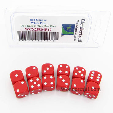 WCX25804E12 Red Dice with White Pips D6 12mm (1/2in) Pack of 12 (ONLINE ORDER ONLY)