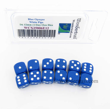 WCX25806E12 Blue Dice with White Pips D6 12mm (1/2in) Pack of 12 (ONLINE ORDER ONLY)