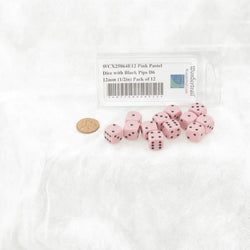 WCX25864E12 Pink Pastel Dice with Black Pips D6 12mm (1/2in) Pack of 12 (ONLINE ORDER ONLY)