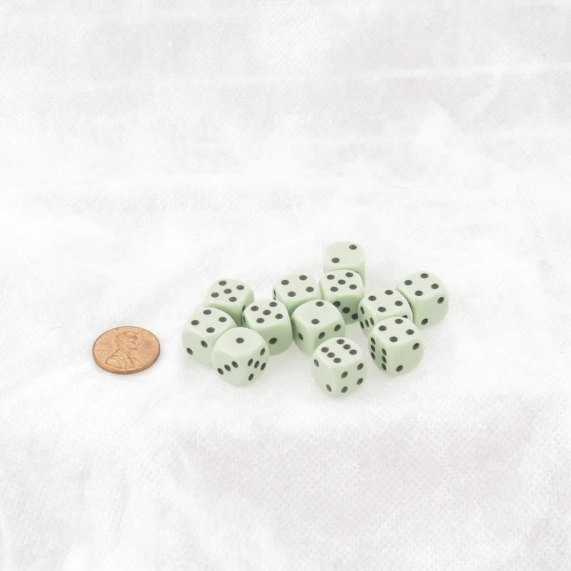 WCX25865E12 Green Pastel Dice with Black Pips D6 12mm (1/2in) Pack of 12 (ONLINE ORDER ONLY)