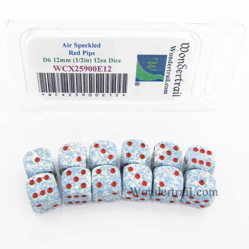 WCX25900E12 Air Speckled Dice Red Pips D6 12mm Pack of 12 (ONLINE ORDER ONLY)
