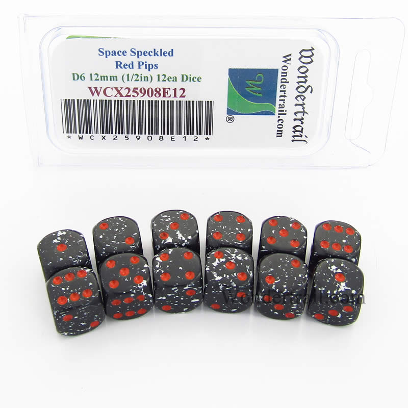 WCX25908E12 Space Speckled Dice Red Pips D6 12mm Pack of 12 (ONLINE ORDER ONLY)